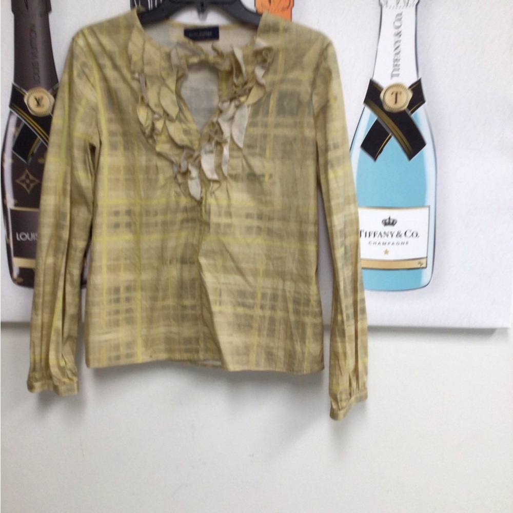 Piazza Sempione Yellow Plaid Ruffle Blouse S